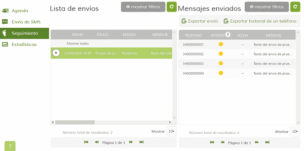 Seguimiento de envío programado de SMS