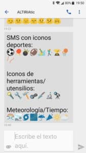 Enviar SMS con emoticonos: ejemplo de SMS recibido con iconos+texto