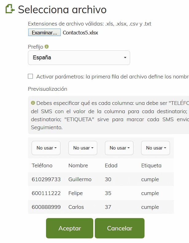 SMS excel