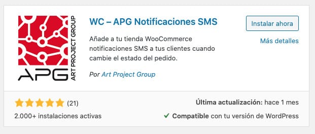 Woocommerce SMS. Plugin APG Notificaciones