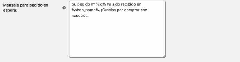 WooCommerce redacción texto del mensaje SMS-redacta-mensaje