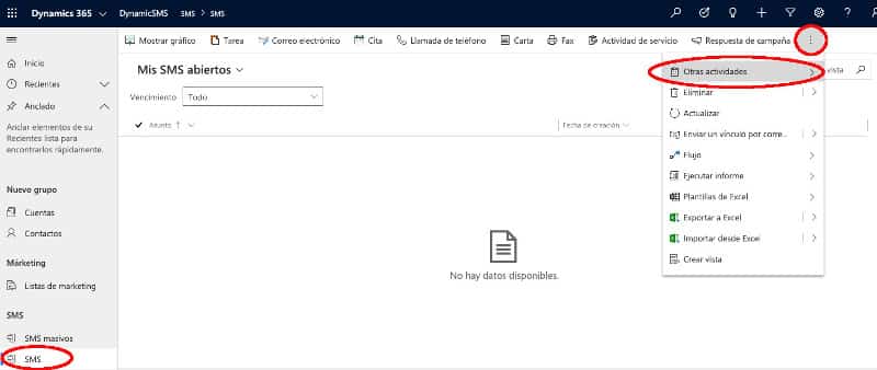 Crear envío SMS individual en Microsoft Dynamics