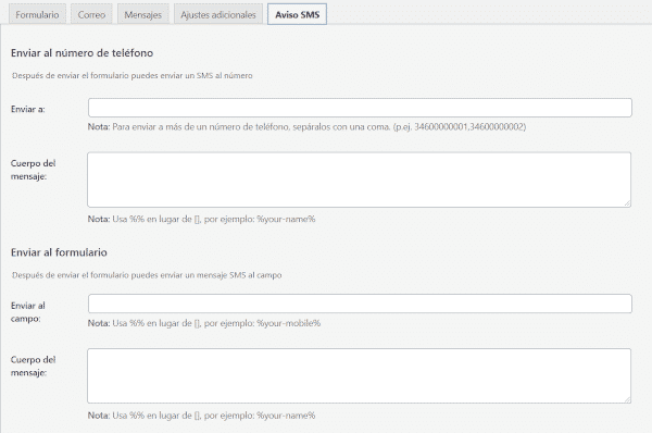 Configuración del plugin Contact Form 7 para el envío de SMS